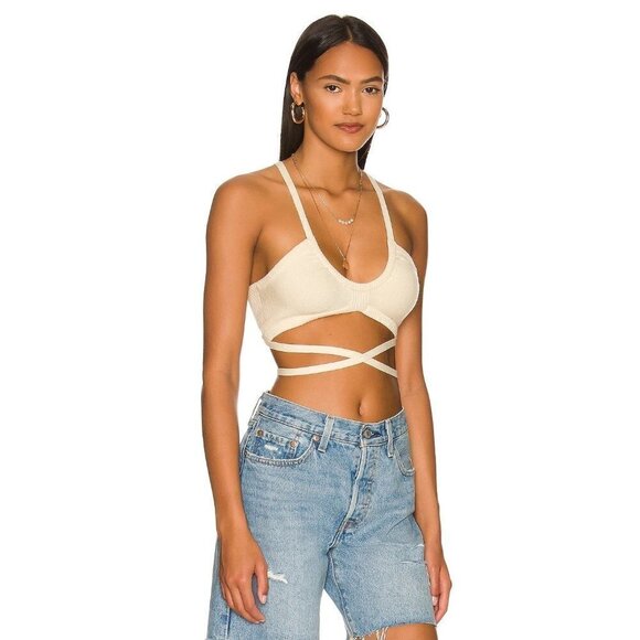 For Love & Lemons Jourdin Tie Crop Top Ivory Womens Size XL - Picture 2 of 12